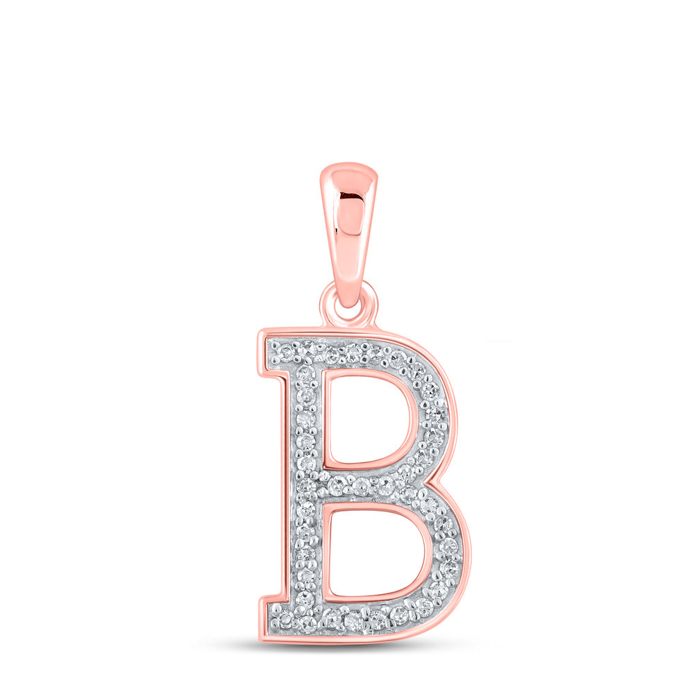 10K Rose Gold Womens Round Diamond Initial Letter Pendant