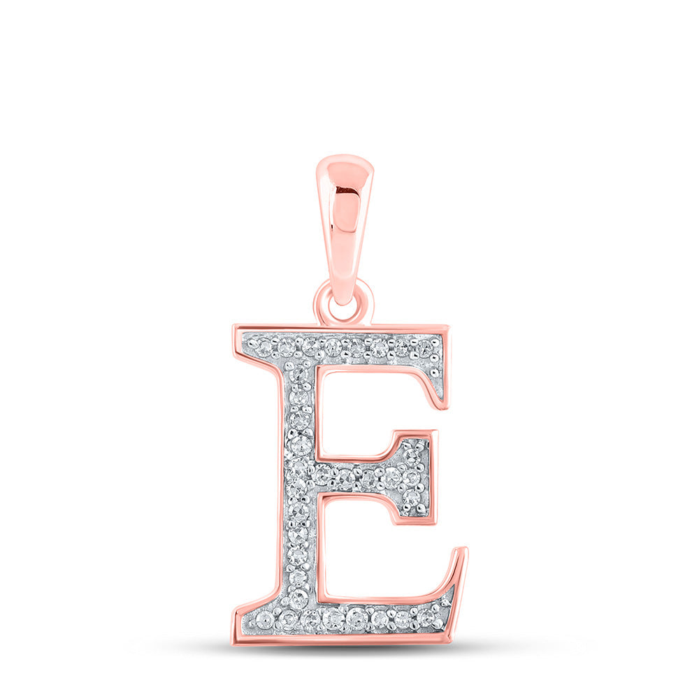 10K Rose Gold Womens Round Diamond Initial Letter Pendant