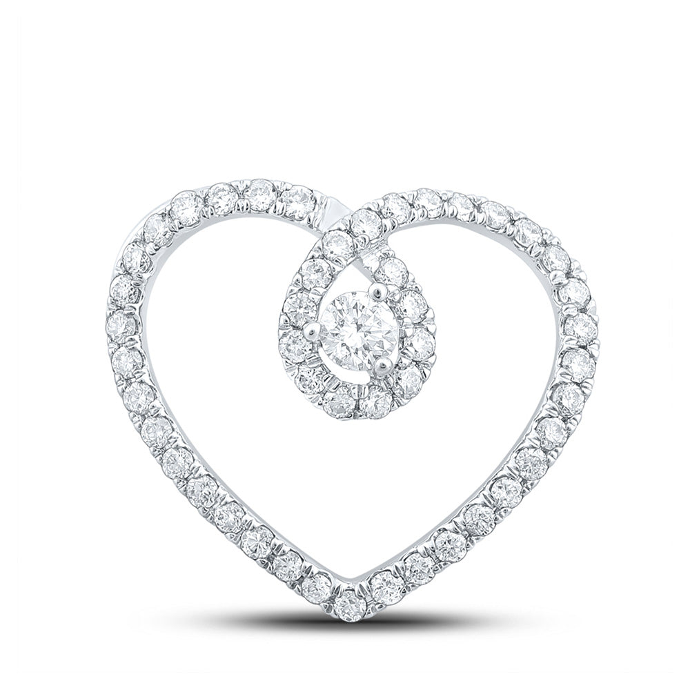 10K White Or Yellow Gold Womens Round Diamond Heart Pendant