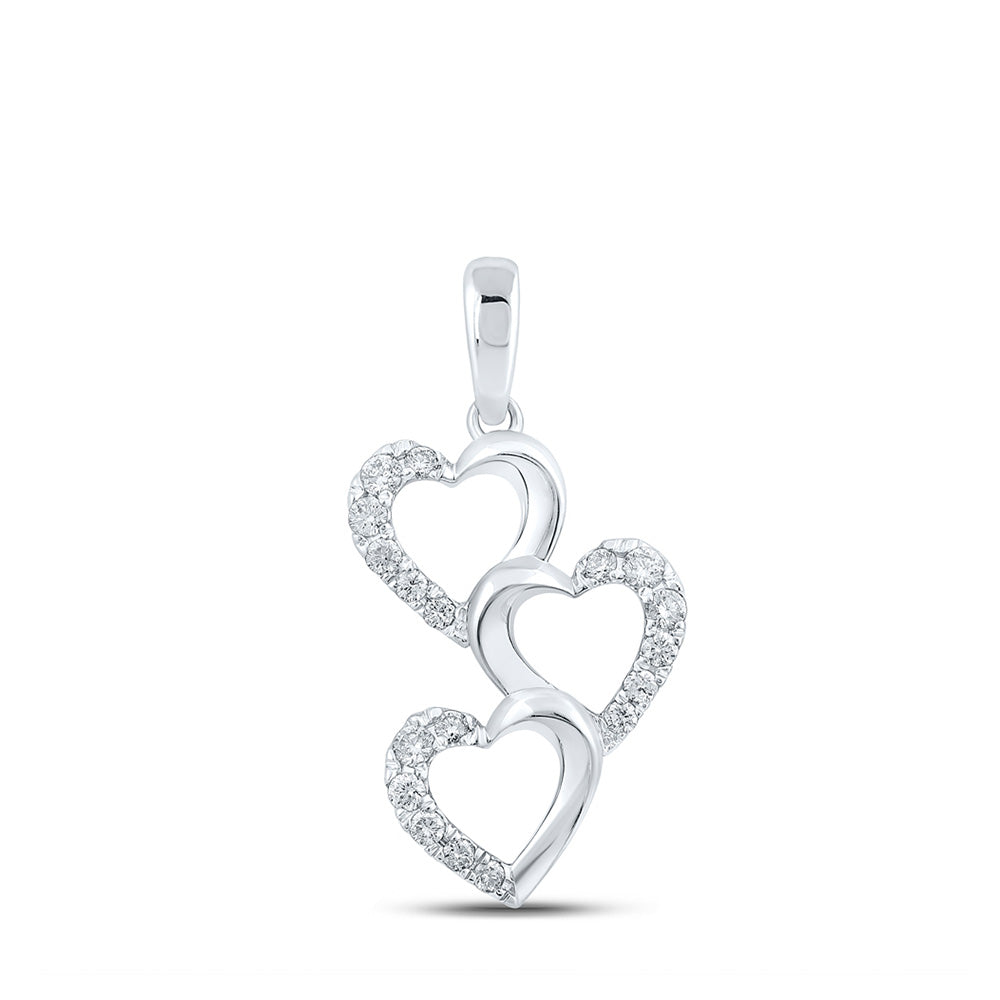 10K White Or Yellow Gold Womens Round Diamond Triple Heart Pendant