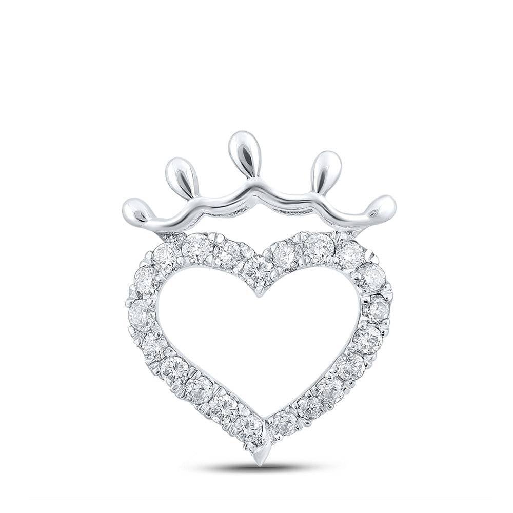 10K White Or Yellow Gold Womens Round Diamond Heart Pendant