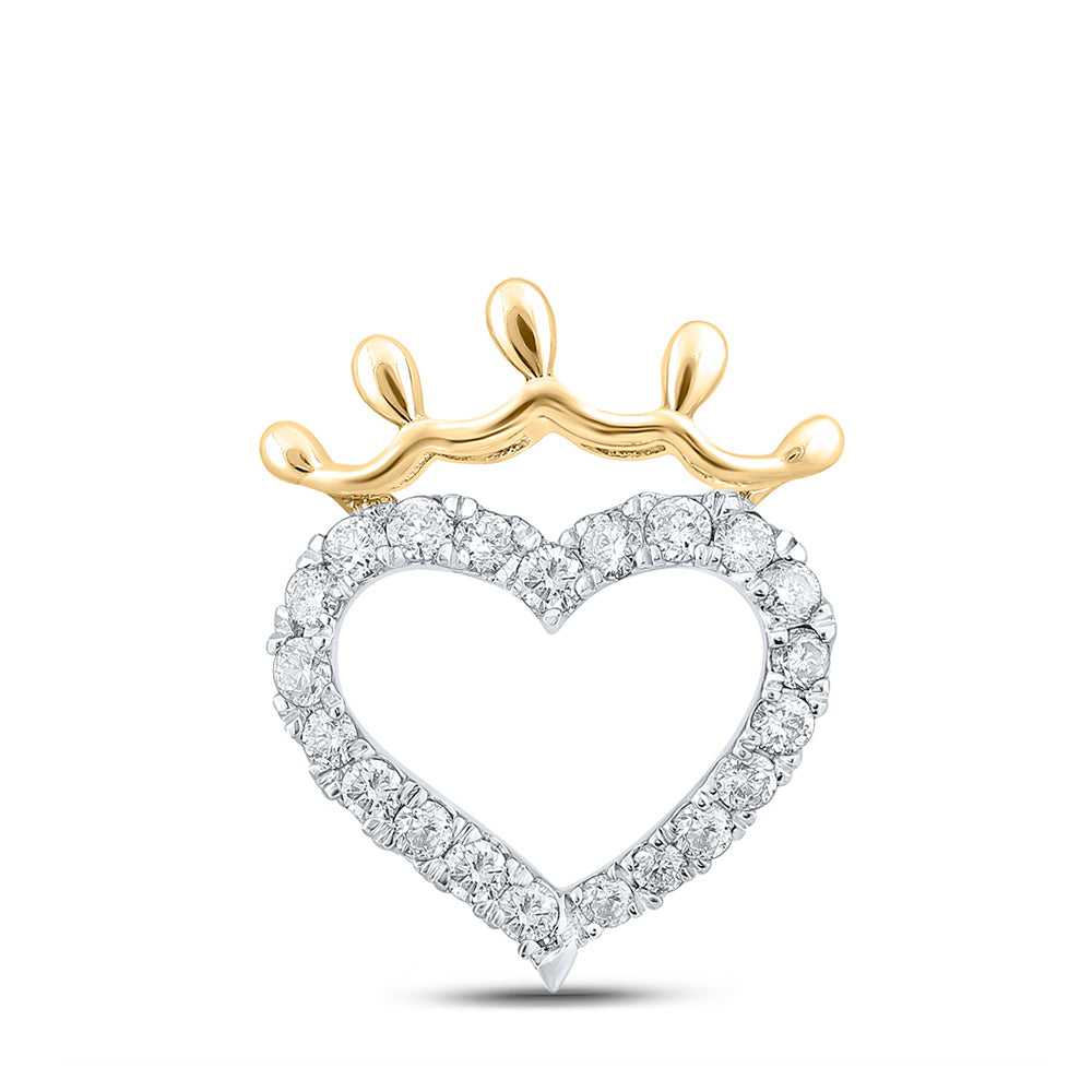 10K White Or Yellow Gold Womens Round Diamond Heart Pendant