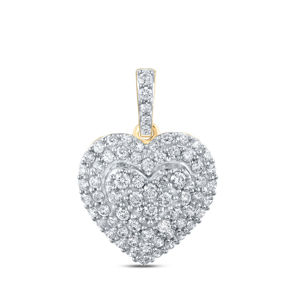 10K Yellow Gold Womens Round Diamond Heart Pendant 7/8 Cttw