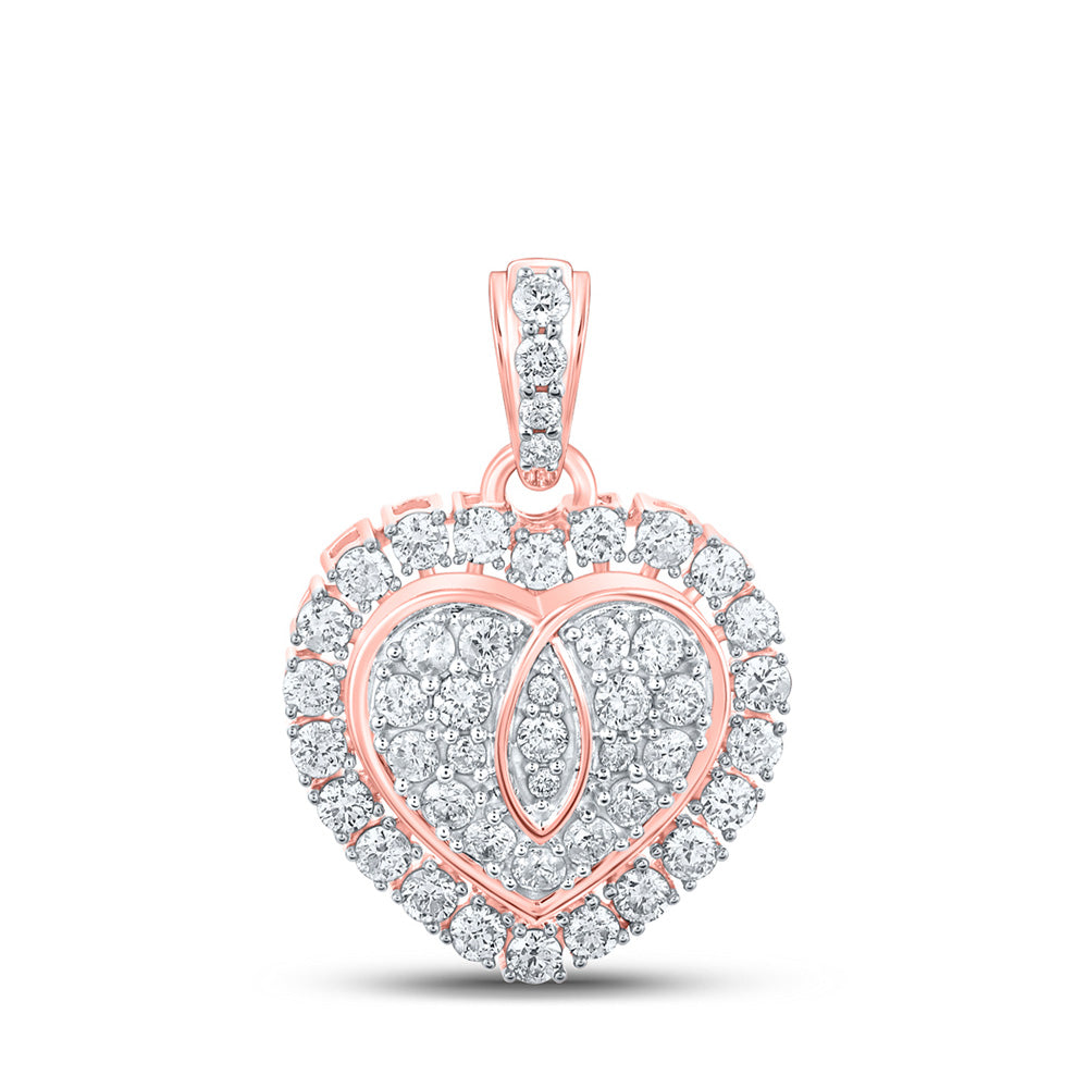 10K Yellow Or White Or Rose Gold Womens Round Diamond Heart Pendant