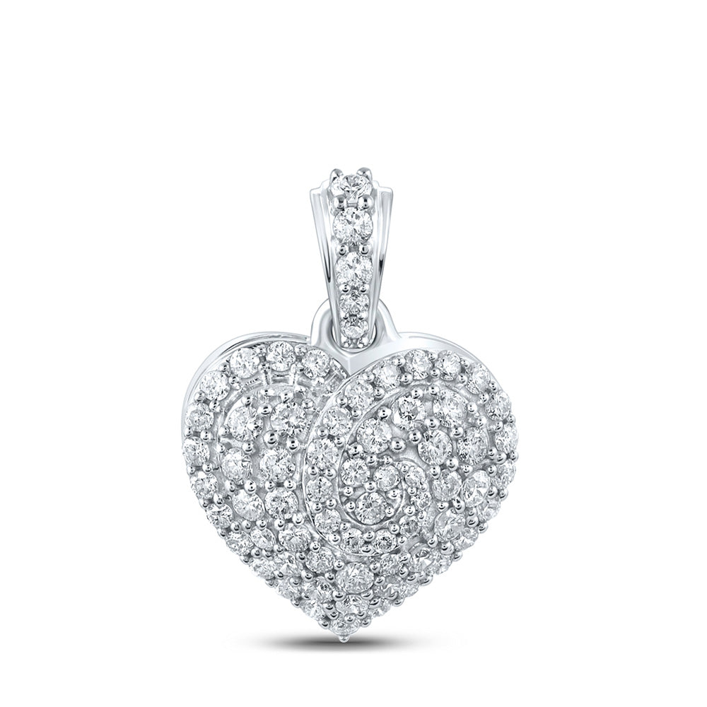 10K White Gold Womens Round Diamond Heart Pendant 7/8 Cttw