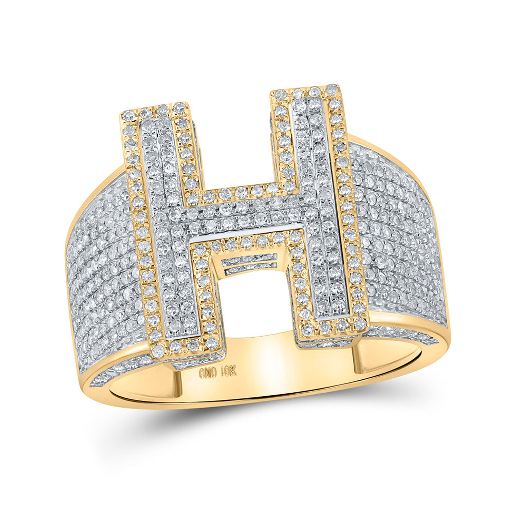 10K Two-tone Gold Mens Round Diamond Initial Letter Ring