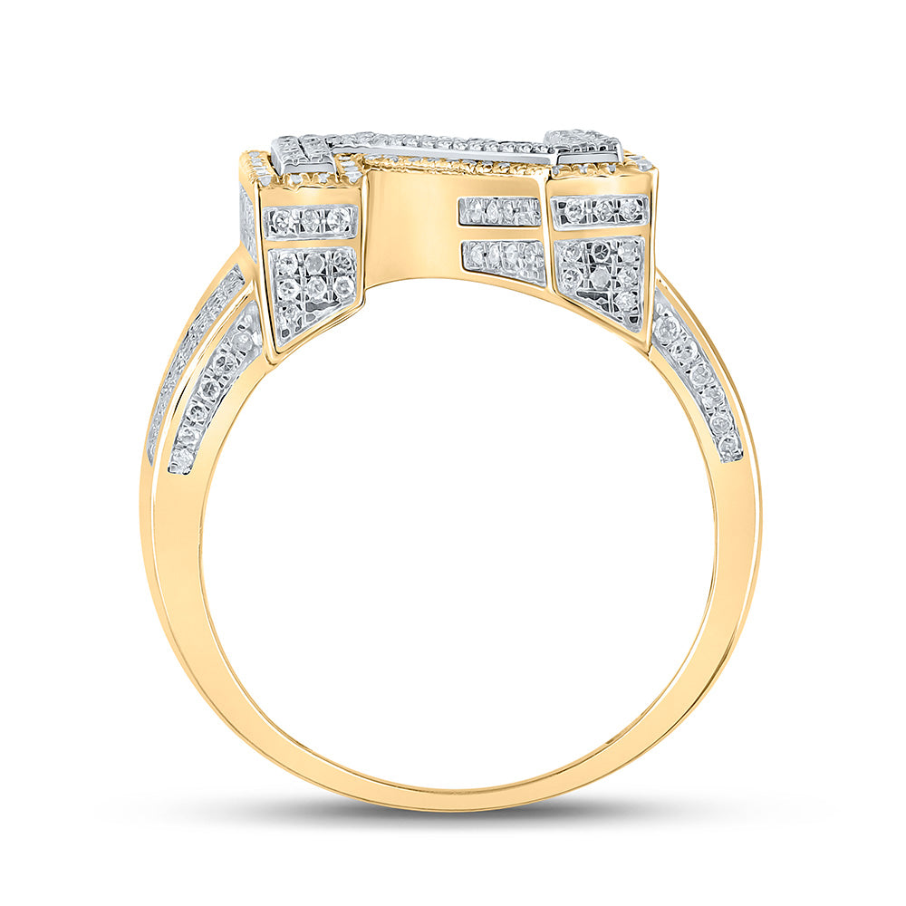 10K Two-tone Gold Mens Round Diamond Initial Letter Ring
