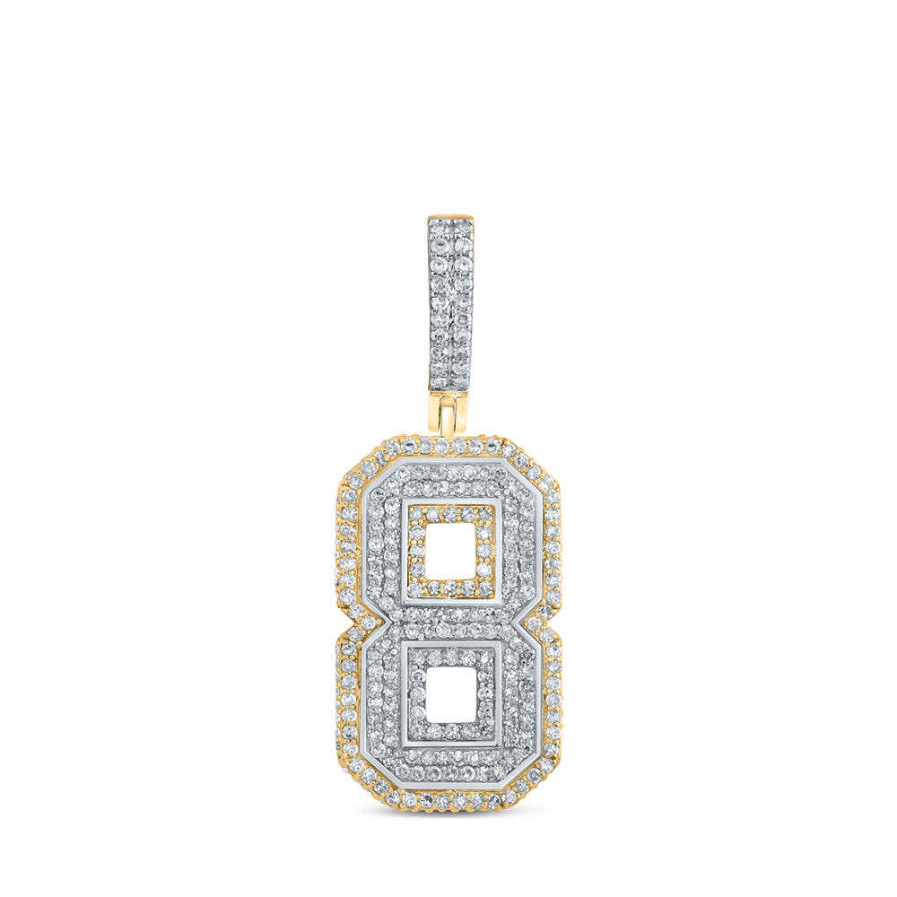 10K Two-tone Gold Mens Round Diamond Number Charm Pendant