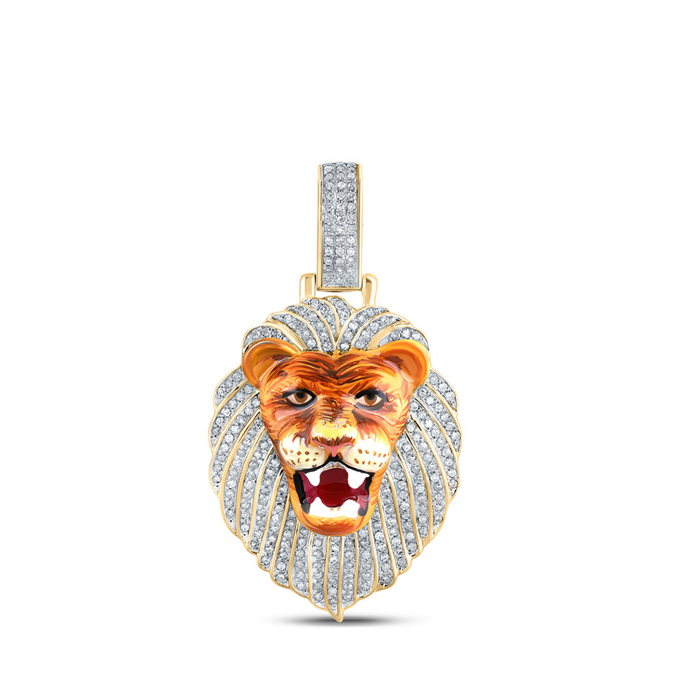 10K Yellow Gold Mens Round Diamond Lion Face Charm Pendant 5/8 Cttw