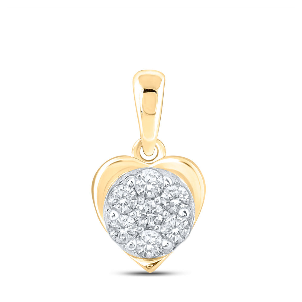 10K Yellow Gold Womens Round Diamond Heart Pendant 1/4 Cttw