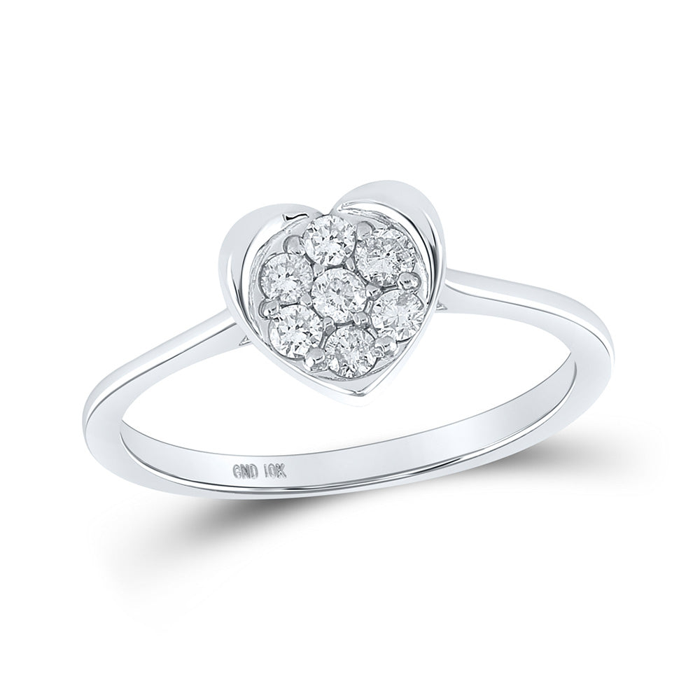 10K White Gold Womens Round Diamond Heart Ring 1/4 Cttw, Womens Size: 5-10