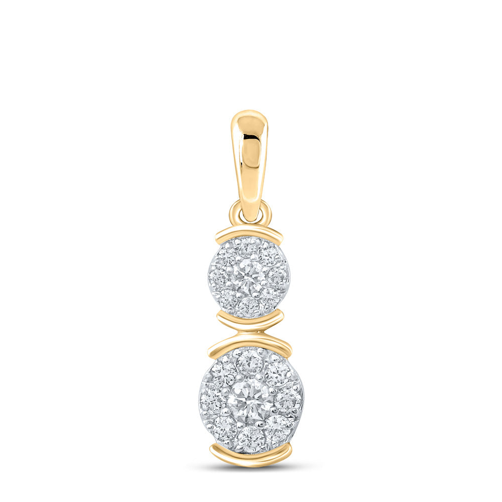 10K Yellow Gold Womens Round Diamond Double Cluster Pendant 1/4 Cttw
