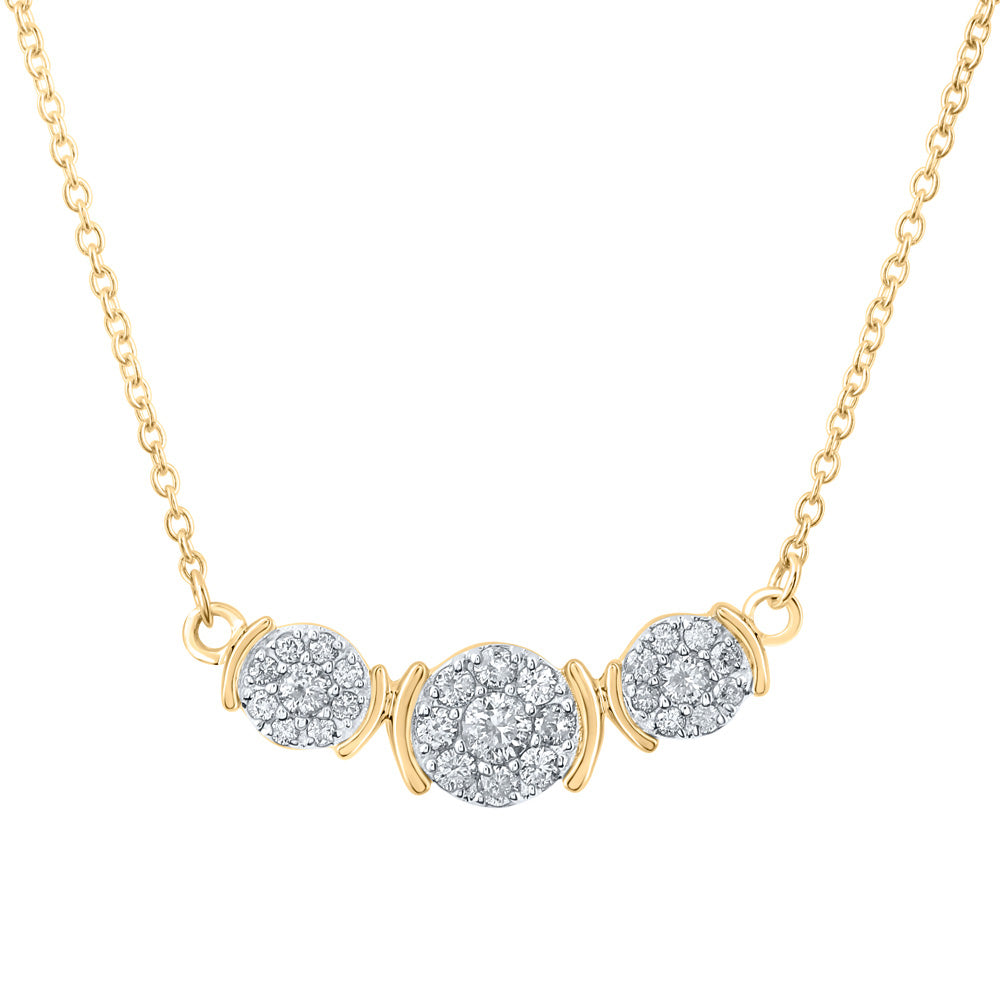 10K White Or Yellow Gold Womens Round Diamond Triple Cluster Necklace