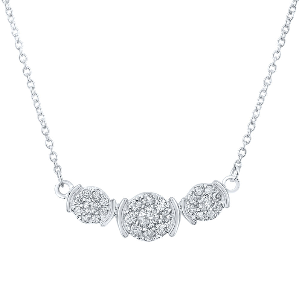 10K White Or Yellow Gold Womens Round Diamond Triple Cluster Necklace
