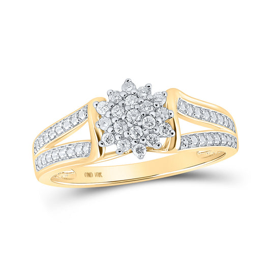 10K Yellow Gold Womens Round Diamond Cluster Ring 1/5 Cttw, Womens Size: 5-10