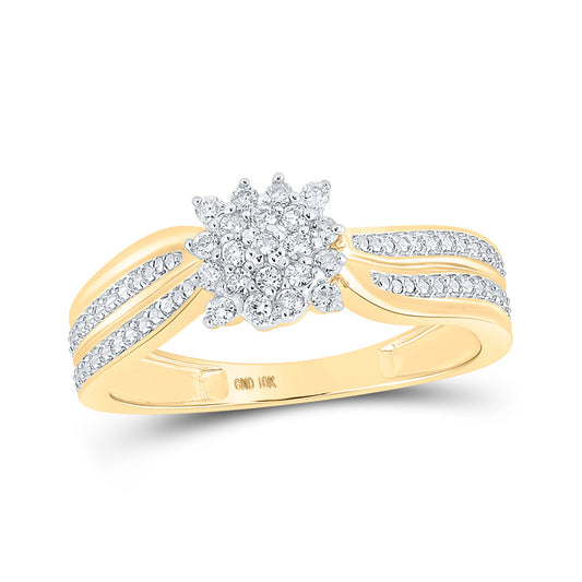 10K Yellow Gold Womens Round Diamond Cluster Ring 1/5 Cttw, Womens Size: 5-10