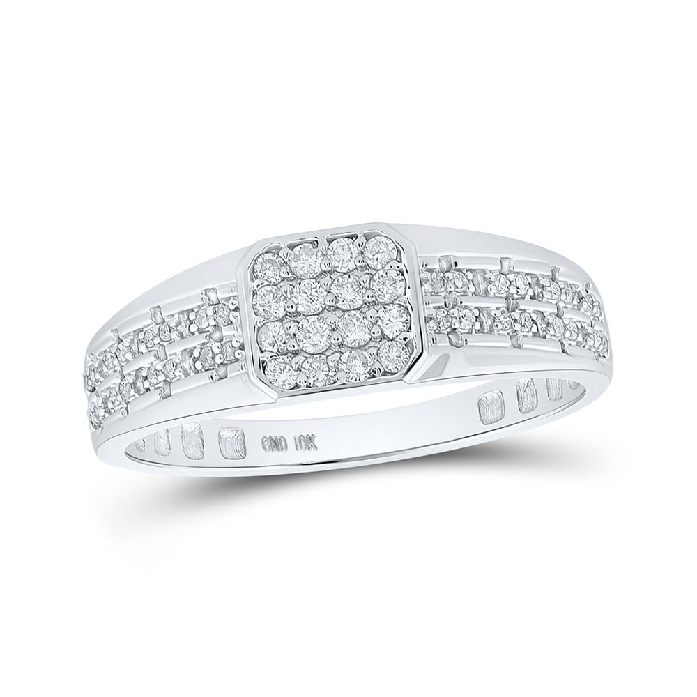 10K White Gold Mens Round Diamond Square Ring 1/3 Cttw, Mens Size: 7-13