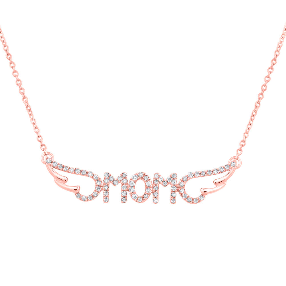10K Yellow Or White Or Rose Gold Womens Round Diamond Mom Necklace