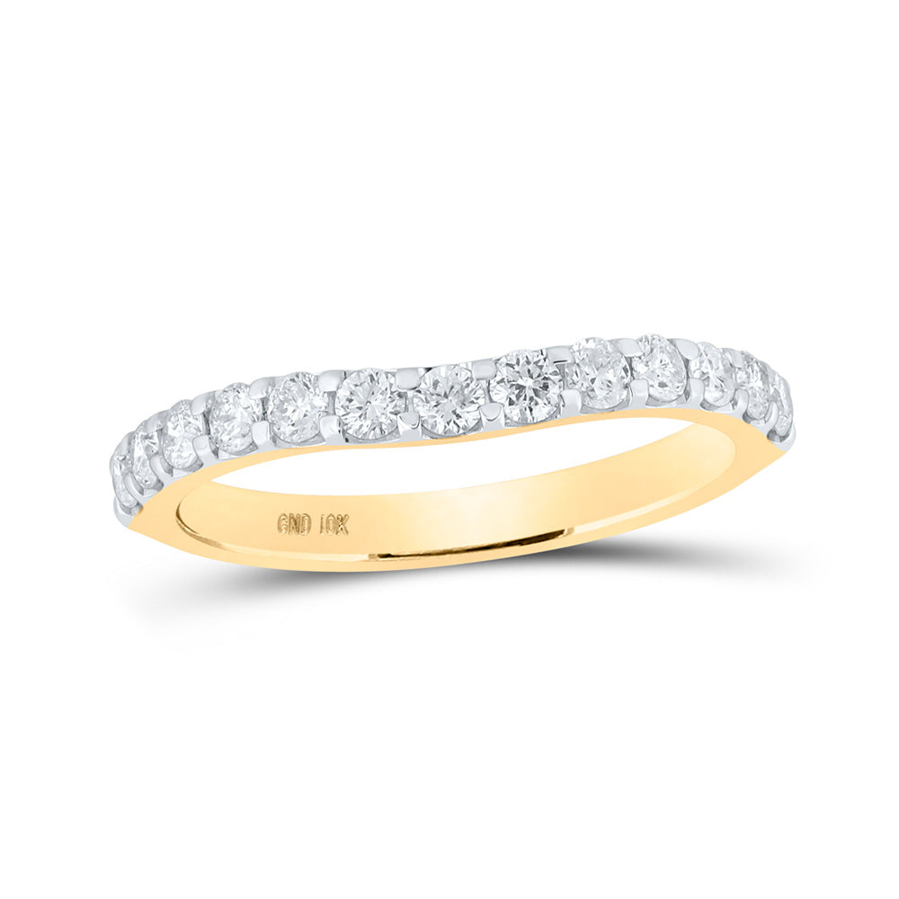 10K Yellow Or White Or Rose Gold Womens Round Diamond Curved Band Ring , Womens Size: 5-10
