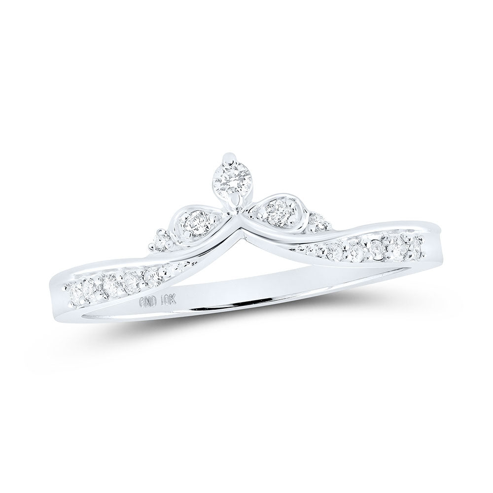 10K White Gold Womens Round Diamond Chevron Band Ring 1/8 Cttw, Womens Size: 5-10