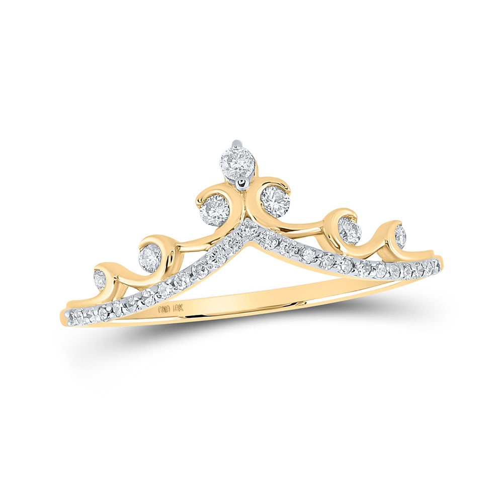 10K Yellow Or White Or Rose Gold Womens Round Diamond Chevron Crown Band Ring , Womens Size: 5-10