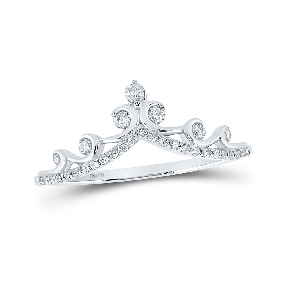 10K Yellow Or White Or Rose Gold Womens Round Diamond Chevron Crown Band Ring , Womens Size: 5-10