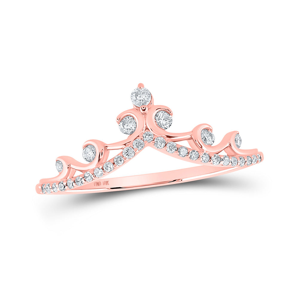 10K Yellow Or White Or Rose Gold Womens Round Diamond Chevron Crown Band Ring , Womens Size: 5-10