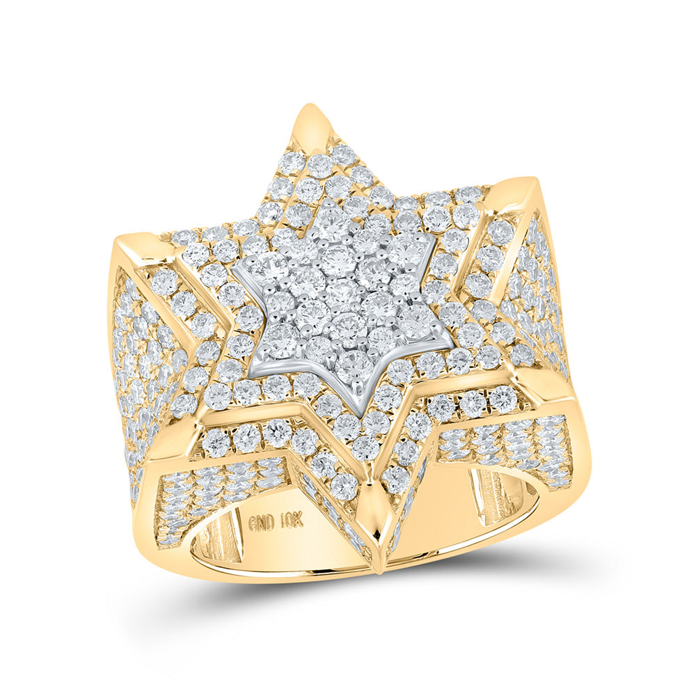 10K Two-tone Gold Mens Round Diamond Magen David Star Ring 5 Cttw, Mens Size: 7-13