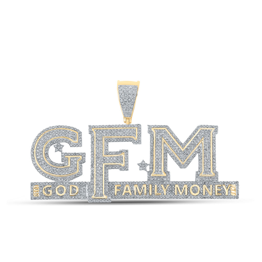 10K Yellow Gold Mens Round Diamond God Family Money GFM Phrase Charm Pendant 3 Cttw