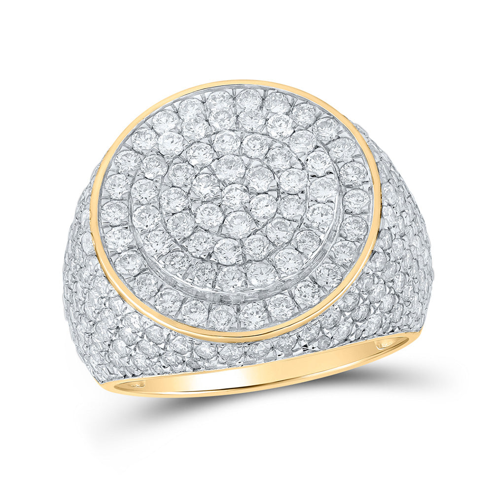 10K Yellow Or White Gold Mens Round Diamond Circle Cluster Ring 4-1/5 Cttw, Mens Size: 7-13