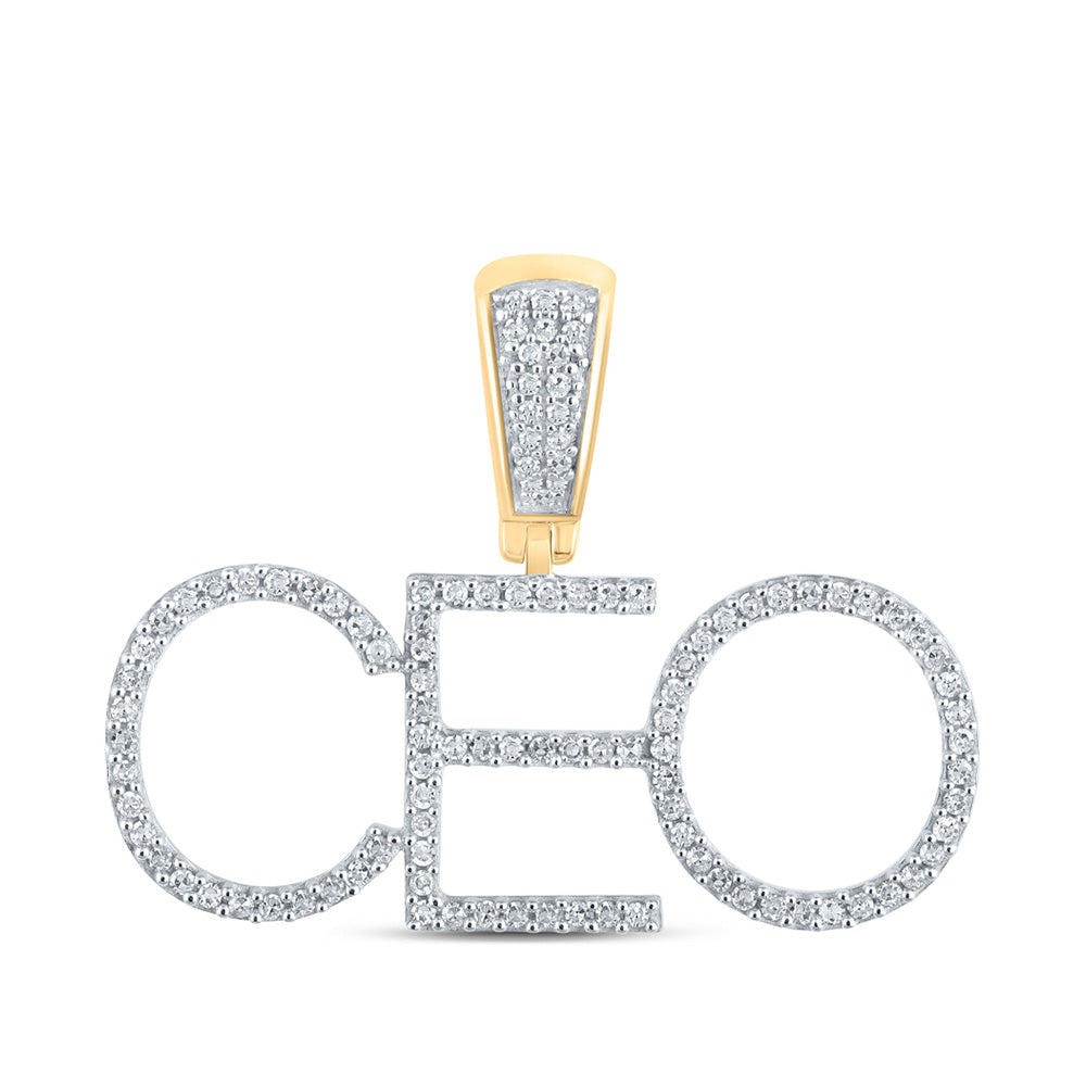 10K Yellow Gold Mens Round Diamond CEO Phrase Charm Pendant 1/3 Cttw, Length: 0.83 In, Width: 1.14 In