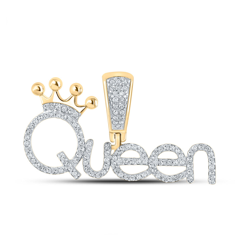 10K Yellow Gold Womens Round Diamond Queen Phrase Pendant 1/3 Cttw, Length: 0.62 In, Width: 1.2 In