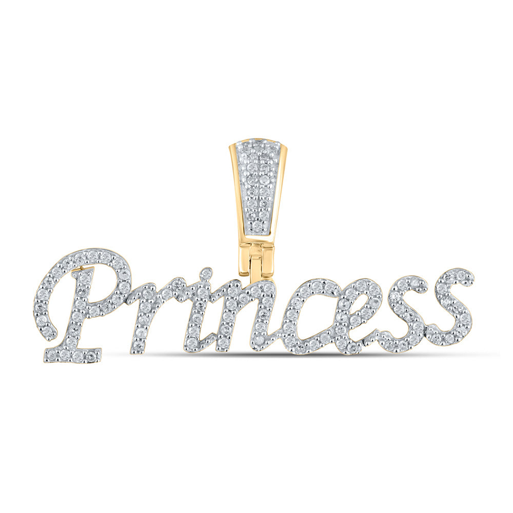 10K Yellow Gold Womens Round Diamond Princess Phrase Pendant 1/3 Cttw, Length: 0.63 In, Width: 1.4 In