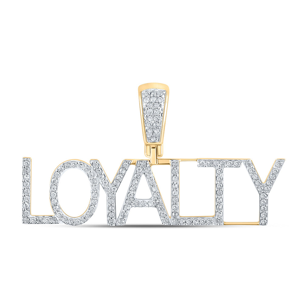 10K Yellow Gold Mens Round Diamond Loyalty Phrase Charm Pendant 1/3 Cttw