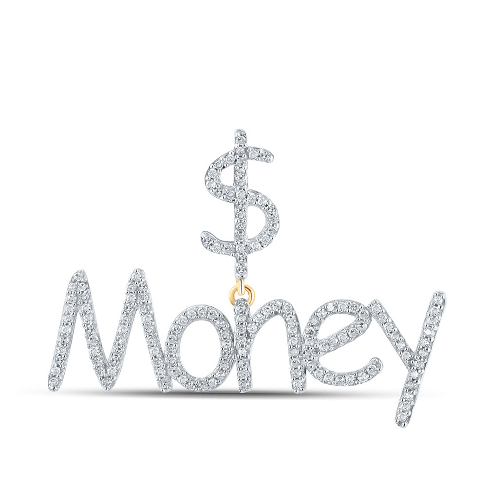 10K Yellow Gold Mens Round Diamond Dollar Money Phrase Charm Pendant 1/2 Cttw