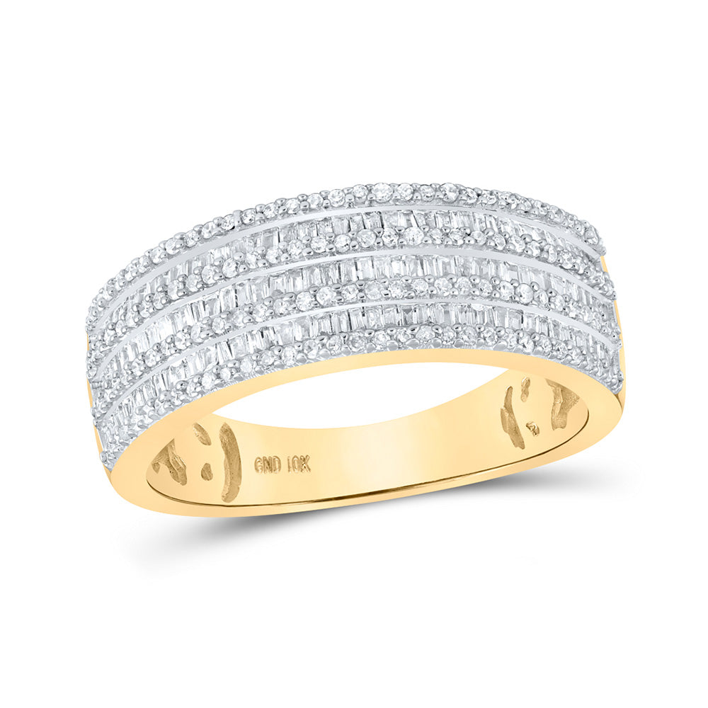 10K Yellow Gold Mens Baguette Diamond Band Ring 3/4 Cttw, Mens Size: 7-13