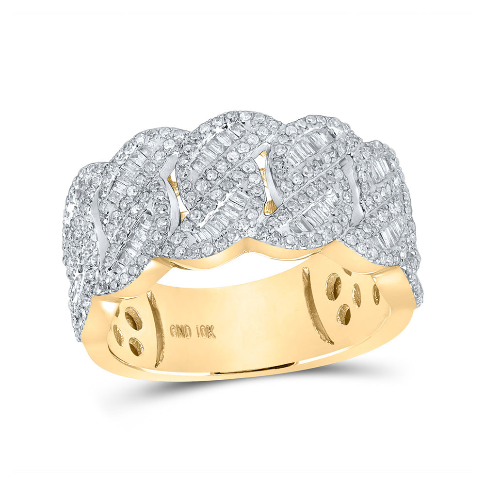10K Yellow Gold Mens Baguette Diamond Cuban-link Band Ring 1 Cttw, Mens Size: 7-13