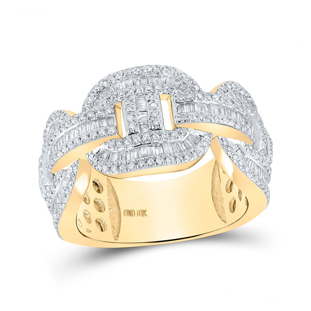 10K Yellow Gold Mens Baguette Diamond Gucci-link Band Ring 1-1/2 Cttw, Mens Size: 7-13