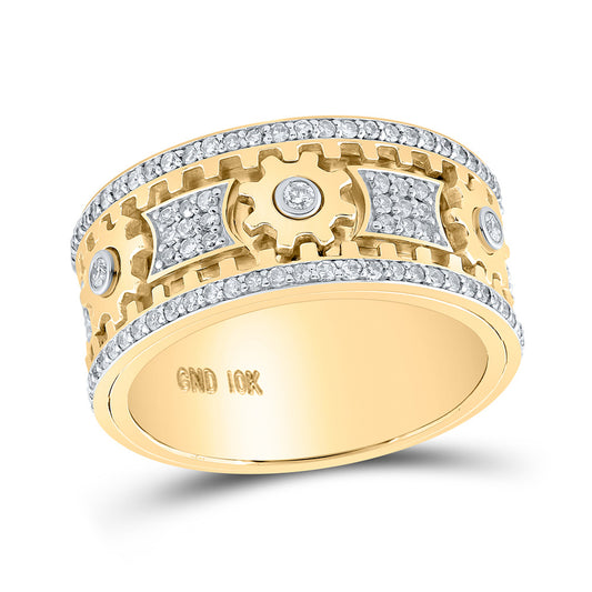 10K Yellow Gold Mens Round Diamond Cog Band Ring 1-1/2 Cttw, Mens Size: 7-13
