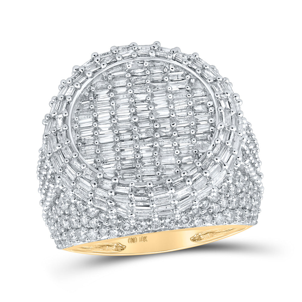 10K Yellow Gold Mens Baguette Diamond Circle Ring 4-1/2 Cttw, Mens Size: 7-13