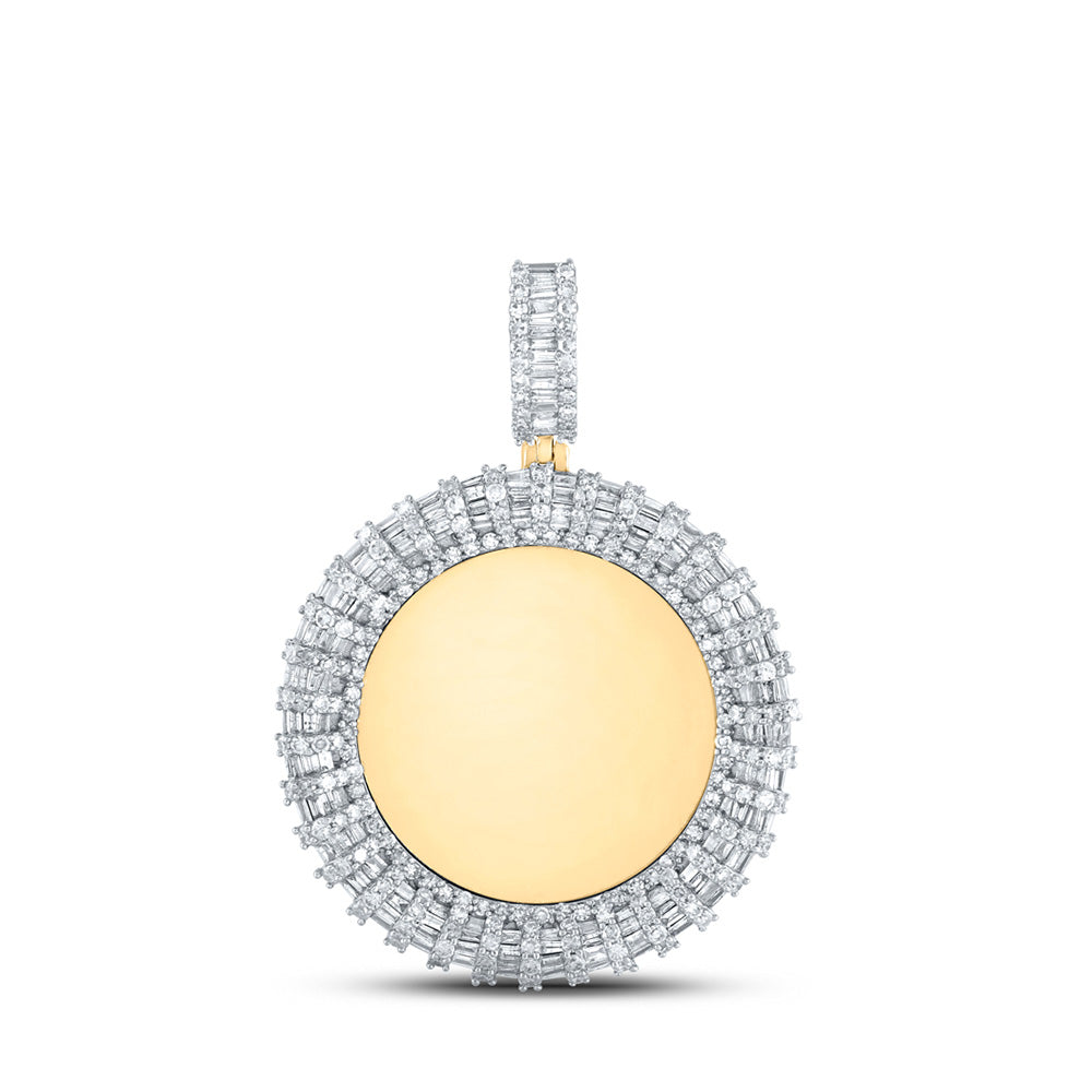 10K Yellow Gold Mens Baguette Diamond Memory Circle Charm Pendant 3 Cttw, Length: 1.88 In, Width: 1.37 In