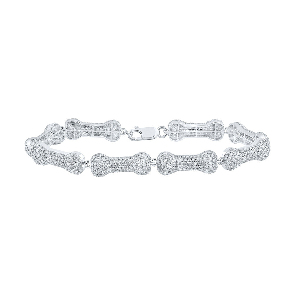 10K White Gold Womens Round Diamond Dog Bone Fashion Bracelet 5-1/4 Cttw