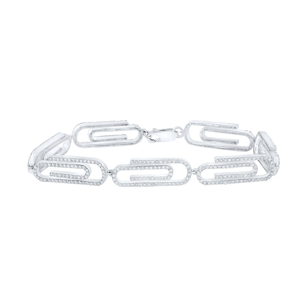 10K White Gold Womens Round Diamond Paper Clip Bracelet 3-1/3 Cttw