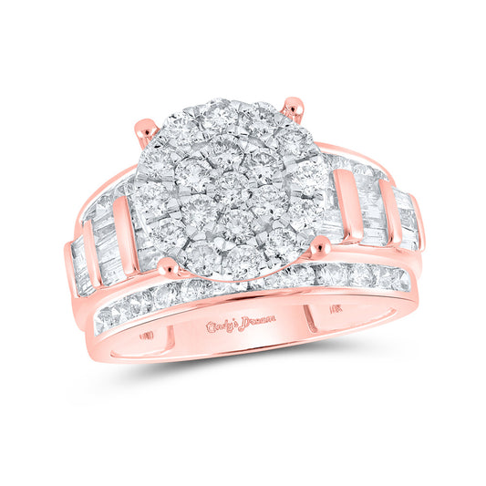 10K Rose Gold Round Diamond Cluster Bridal Wedding Engagement Ring 2 Cttw, Womens Size: 5-10
