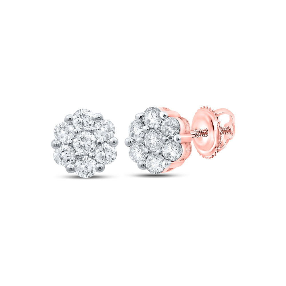 10K White Or Rose Gold Womens Round Diamond Flower Cluster Earrings