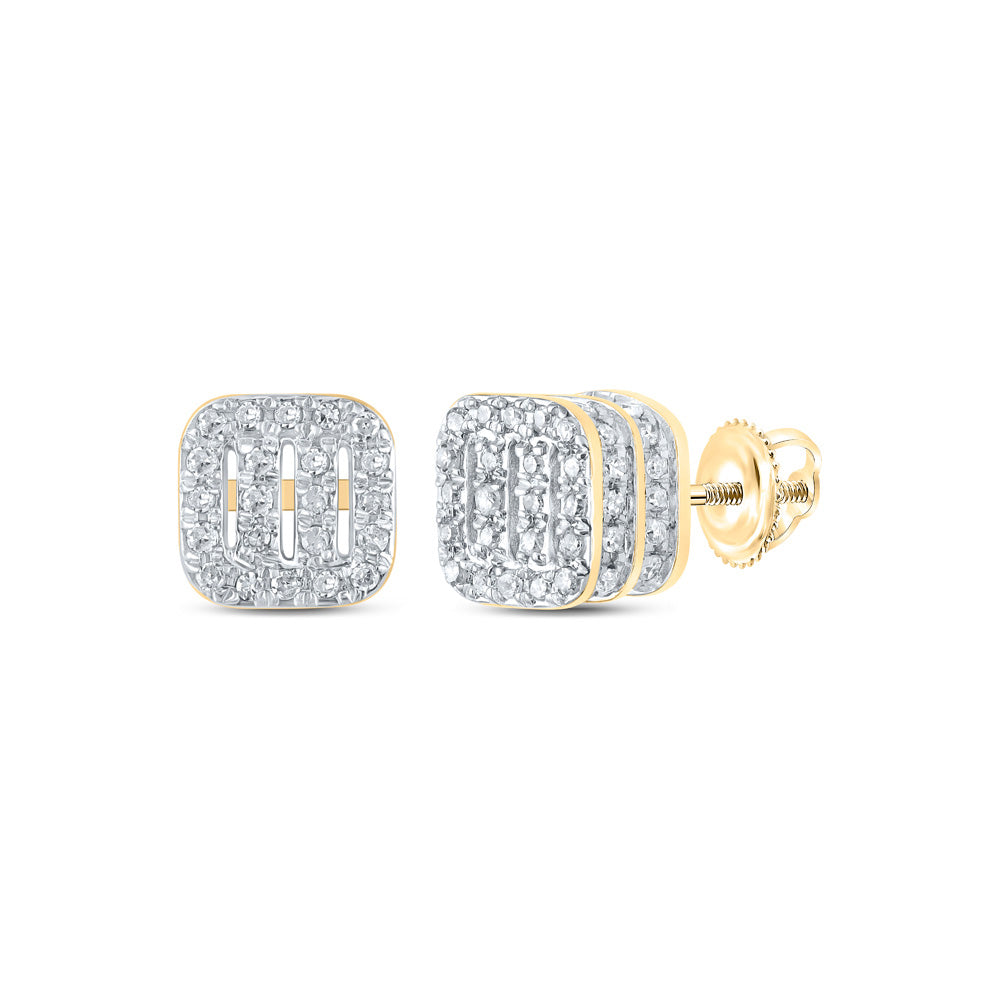 10K Yellow Gold Womens Round Diamond Square Earrings 1/3 Cttw