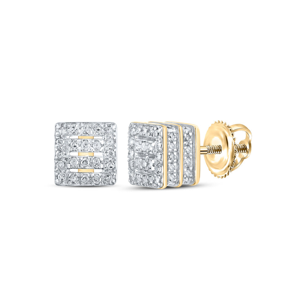 10K Yellow Gold Womens Round Diamond Square Earrings 1/3 Cttw