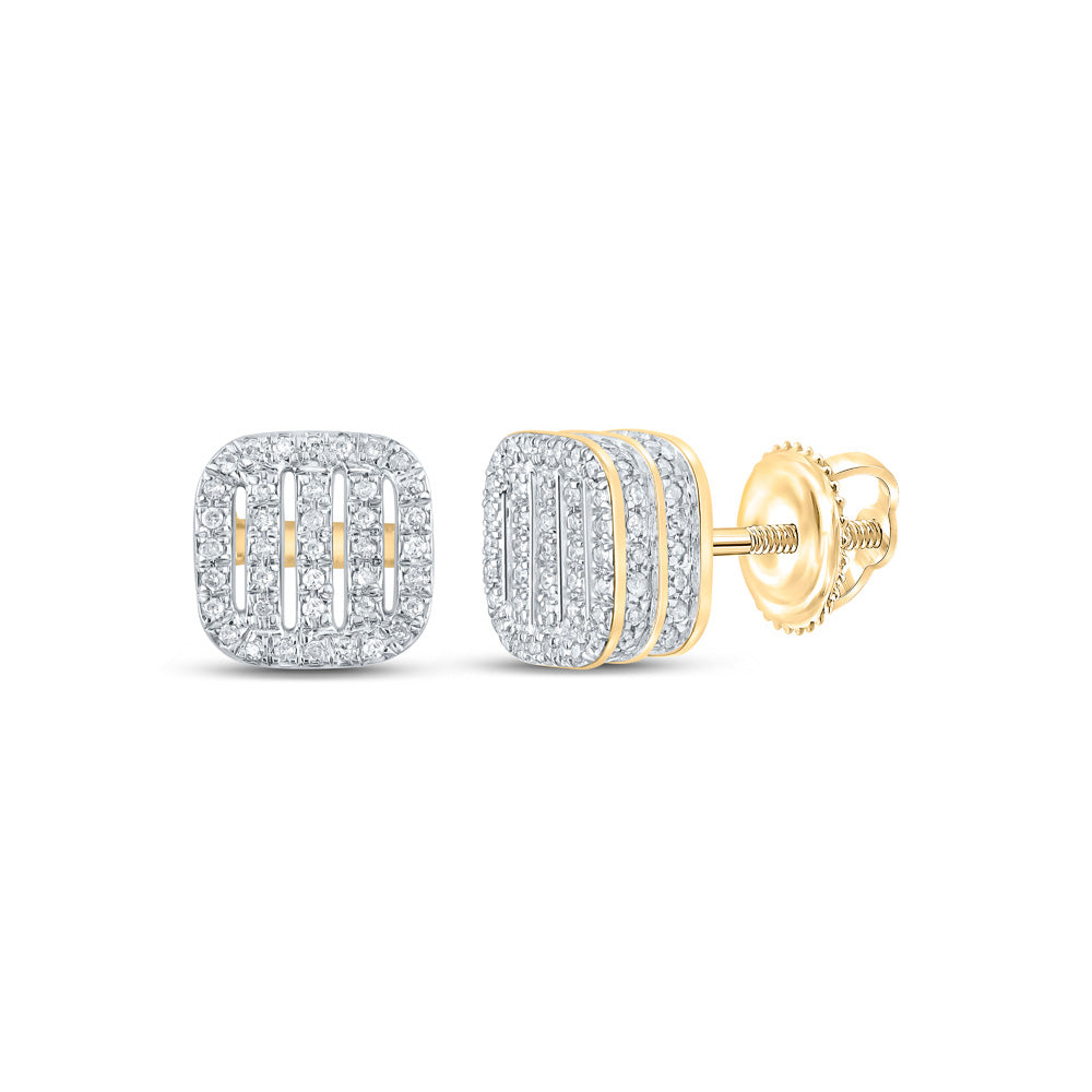 10K Yellow Gold Womens Round Diamond Square Earrings 1/2 Cttw