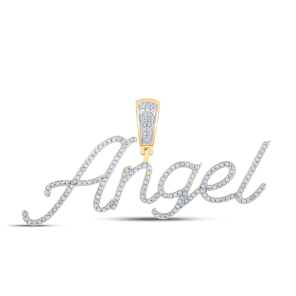 10K Yellow Gold Womens Round Diamond ANGEL Name Pendant 1/2 Cttw