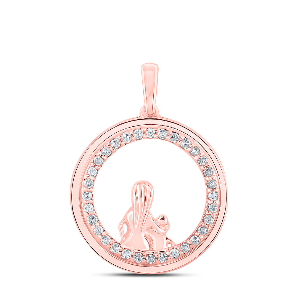 10K Rose Gold Womens Round Diamond Circle Child Mom Pendant 1/5 Cttw